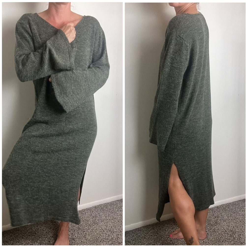 TO THE SEA Green Sweater Knit Maxi Dress Wool Blend Free Size